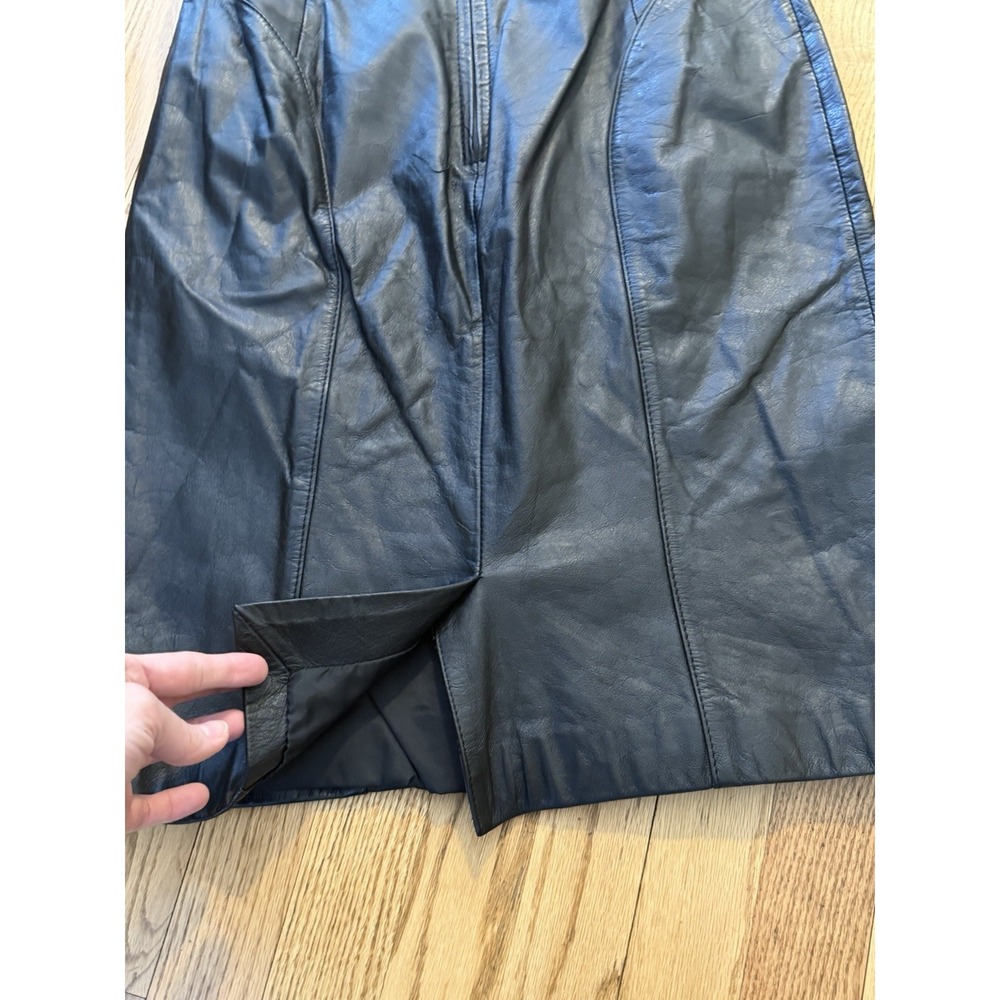 Byrne & Baker Black Leather Pencil Skirt 10 Vintage 90s Office Siren Grunge Goth - Picture 3 of 7